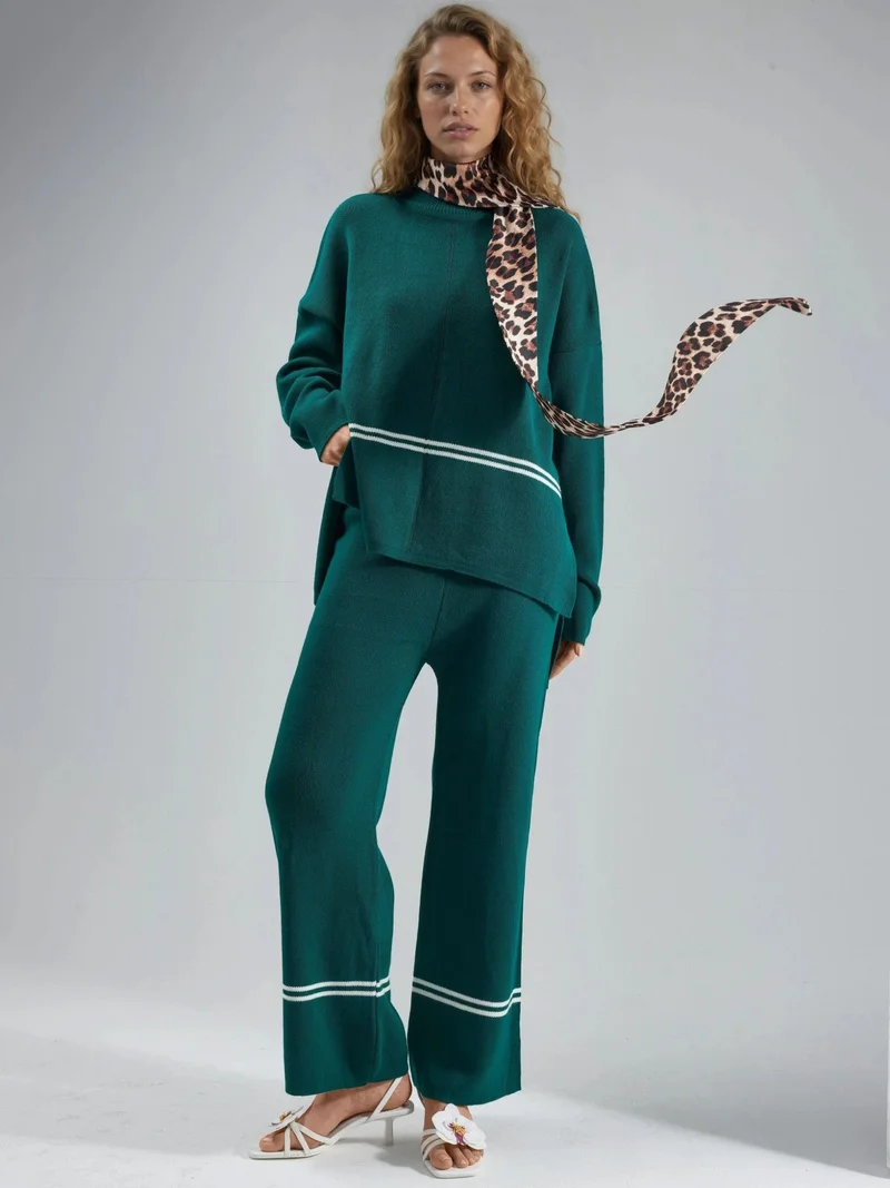 MY FASHION Sacramento Green MY FASHION Striped Ribbed Knitwear Co-ord Set for Women | Best Price UAE